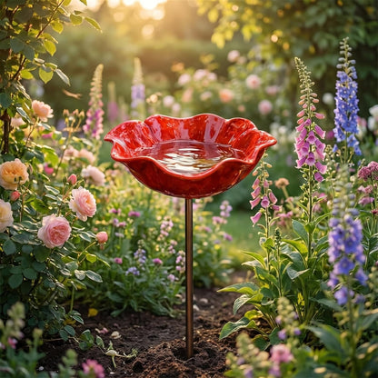 Flower Shaped Bird Bath Garden Stake