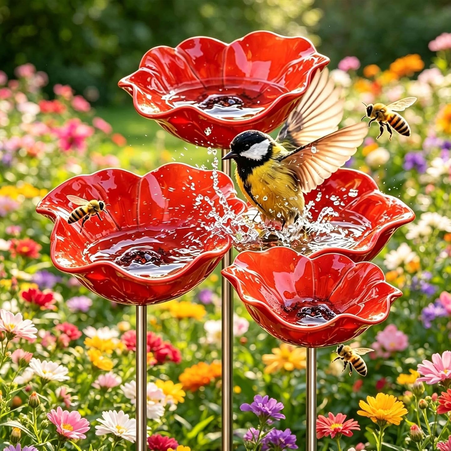 Flower Shaped Bird Bath Garden Stake