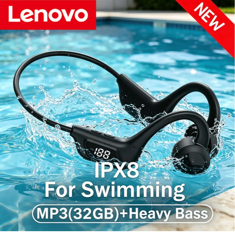 Lenovo Bone Conduction Headphones – Wireless Bluetooth Sport Earphones with Mic, Air Conduction, HiFi Sound
