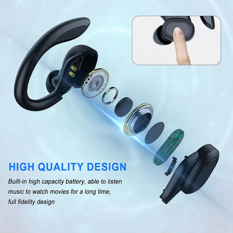 Otemkay Sports Wireless Earbuds with Earhooks – Bluetooth 5.1, HiFi Sound, Secure Fit for Running & Gym