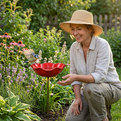 Flower Shaped Bird Bath Garden Stake