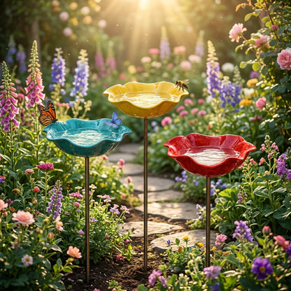 Flower Shaped Bird Bath Garden Stake